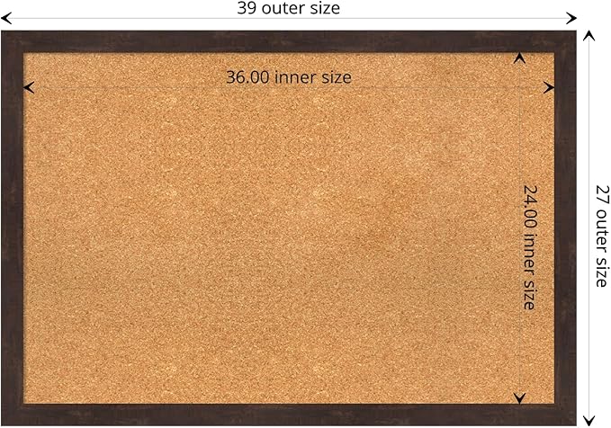 Amanti Art Natural Cork Board for Wall, 27x39 Vision Board with Brown Wood Frame, Large Corkboard Office Decor for Home Organization, Rustic Farmhouse Corkboard Pinboard to display items for home-DeskLoop Office
