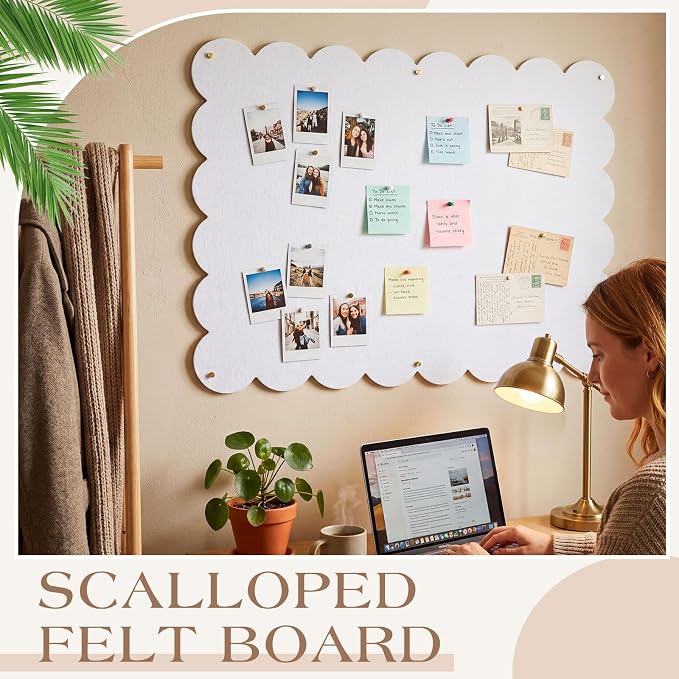 Mooliwe Scalloped Felt Bulletin Board 48 x 36 Inches Foldable White Pin Cork - Image 5