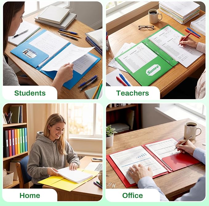 SUNEE 2 Pocket Folders with Prongs, Paper Folders with 2 Pockets and 3 Prongs - Image 6