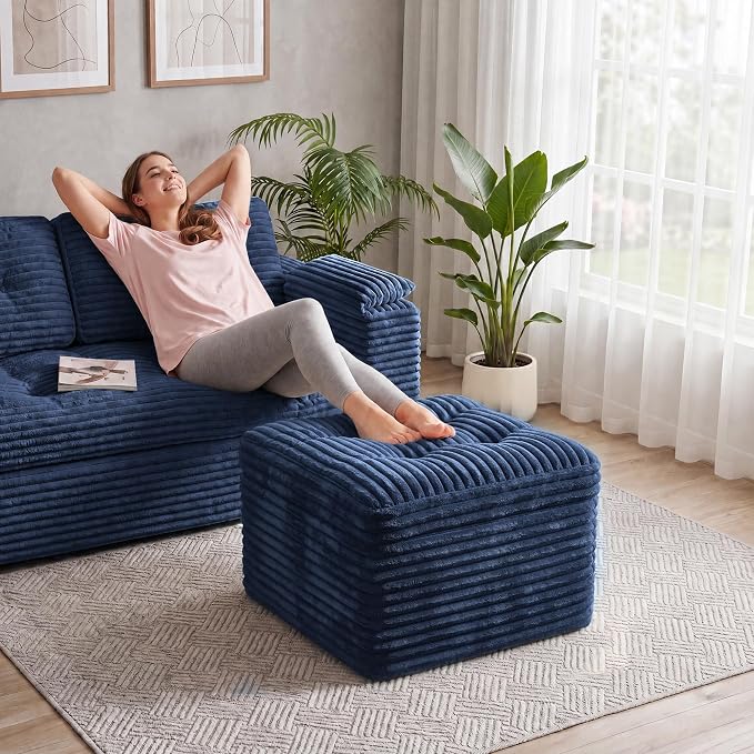 23.6in Pouf Ottoman, Corduroy Ottoman Foot Rest - Image 7