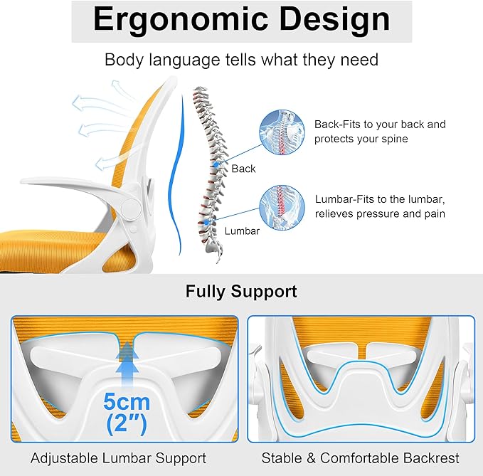 Primy Drafting Chair Tall Office Chair with Flip-up Armrests Executive Ergonomic Computer Standing Desk Chair with Lumbar Support and Adjustable Footrest Ring (Mustard)-DeskLoop Office