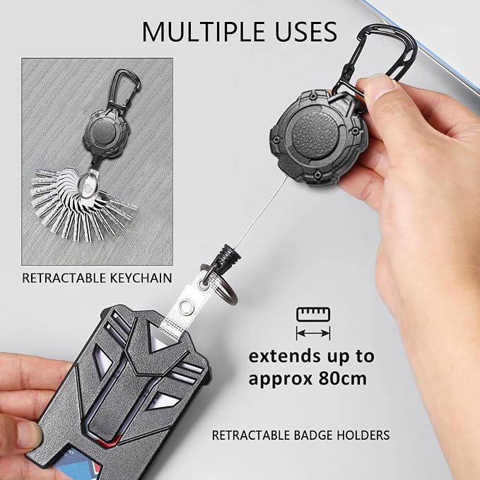 Badge Holder Retractable Clip Heavy Duty Carabiner Badge Reel Keychain - Image 4