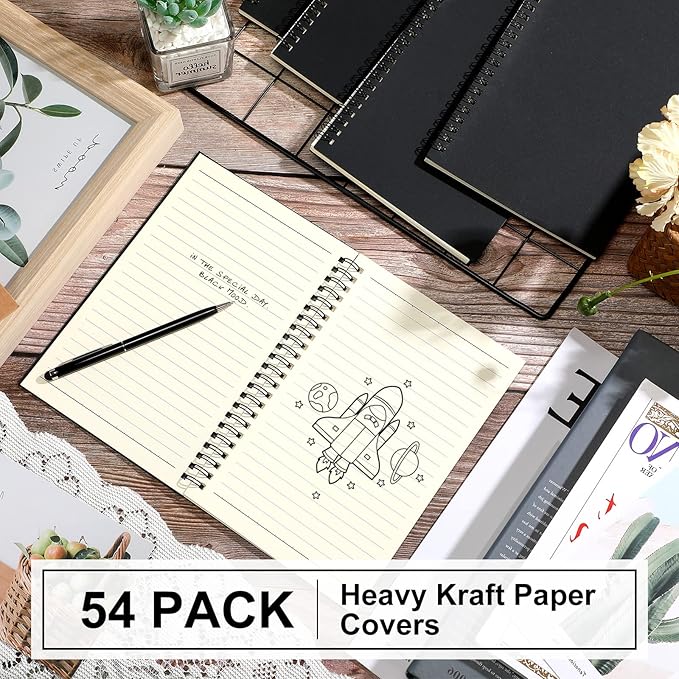 Yahenda 54 Pcs Spiral Notebook Bulk A5 Journal Lined 8.3'' x 5.5'' Writing Composition Paper Small Notepad Subject Notebook for Students Office Business Back to School Supplies (Black)-DeskLoop Office
