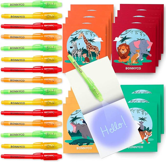 Invisible Ink Pen and Notebook Pack of 16 - BONNYCO | Safari Party Favors for Kids | Spy Pen Jungle Party Favors, Animal Prizes for Kids | Magic Pen Jungle Theme Party Supplies, Prizes for Students-DeskLoop Office