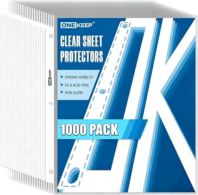 1000 Pack Sheet Protectors for 3-Ring Binders, Top Loading Letter Size Heavy by ONEKEEP