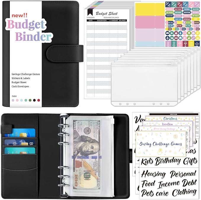 Sooez Budget Binder with Money Saving Challenge, Money Saving Binder with Cash by Sooez