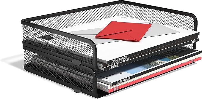 TRU RED Side‑Load Stackable Metal Letter Tray, Matte Black, 2‑Pack – Desktop - Image 3