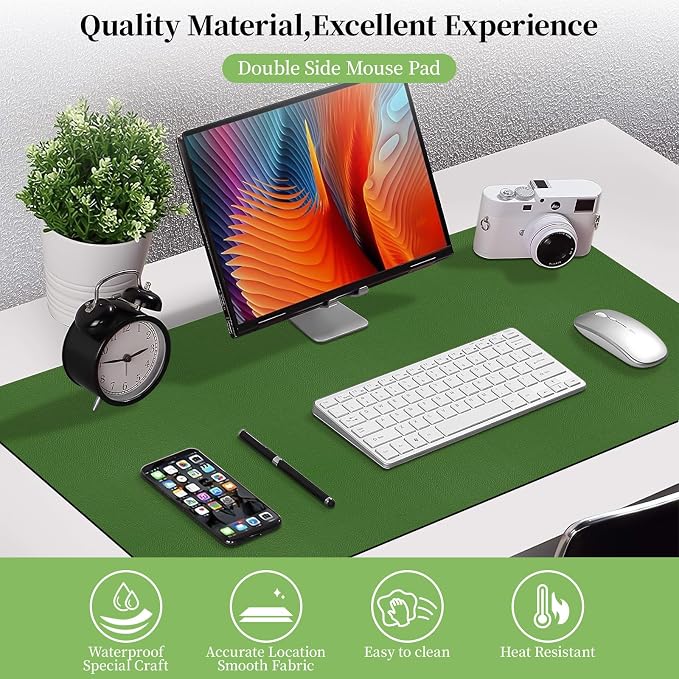 Green Leather Desk Mat, Dual-Side Use Desk Matt - Image 2