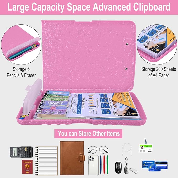 HWPRATO Glitter Clipboard with Storage, Clip Boards 8.5x11 with Pen Holder - Image 3