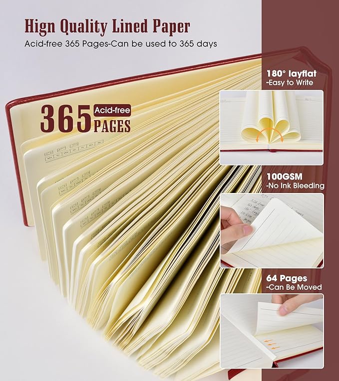 Lined Journal Notebook, 365 Pages A4 Big Journals for Writing College Ruled Notebook, Hardcover Leather Journal for Women Men, Daily Notebook for Work, Note Taking, 100Gsm Thick Paper(8.5" x 11"Wine)-DeskLoop Office