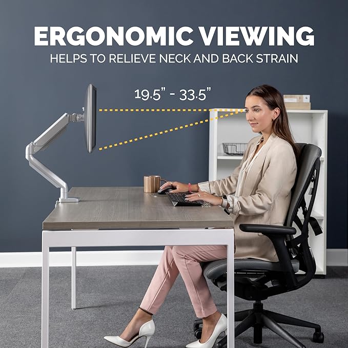 Fellowes Platinum Series Single Monitor Arm for 40-Inch Monitors, Full Motion, 360° Rotation, VESA Mount with Grommet or Clamp, USB Ports, Ergonomic, Silver, 8056401-DeskLoop Office