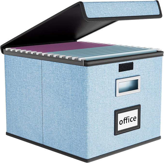 File Organizer Box with Lid, Collapsible File Folder Organizer by Huolewa