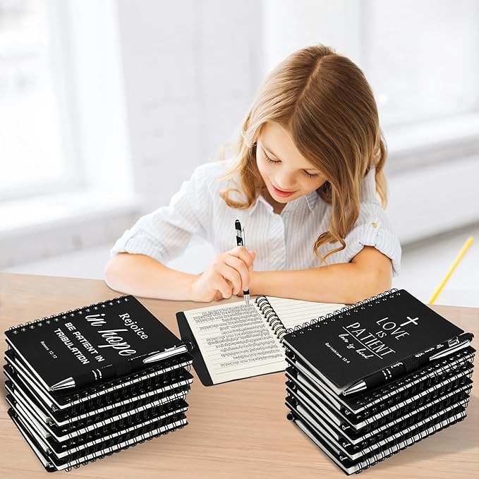 Christian Prayer Journal Spiral Black Notebooks Bulk Small Notepad with Pens - Small Notepads (4.13”x5.43”) - inspirational Gifts for male, Church Members & Bible Study Groups (30 sets Black)-DeskLoop Office