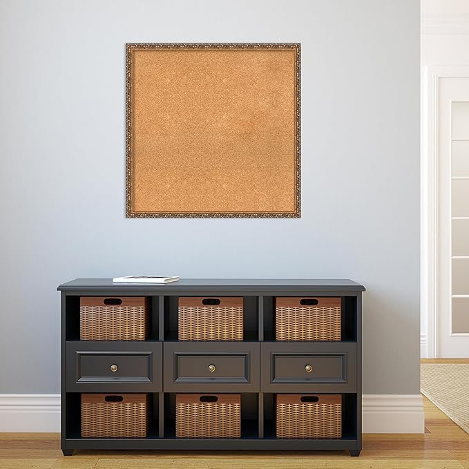 Amanti Art Natural Cork Board for Wall, 30x30 Vision Board with Bronze Frame, Large Corkboard Office Decor for Home Organization, Traditional Corkboard Pinboard to Display Items for Home Organization-DeskLoop Office