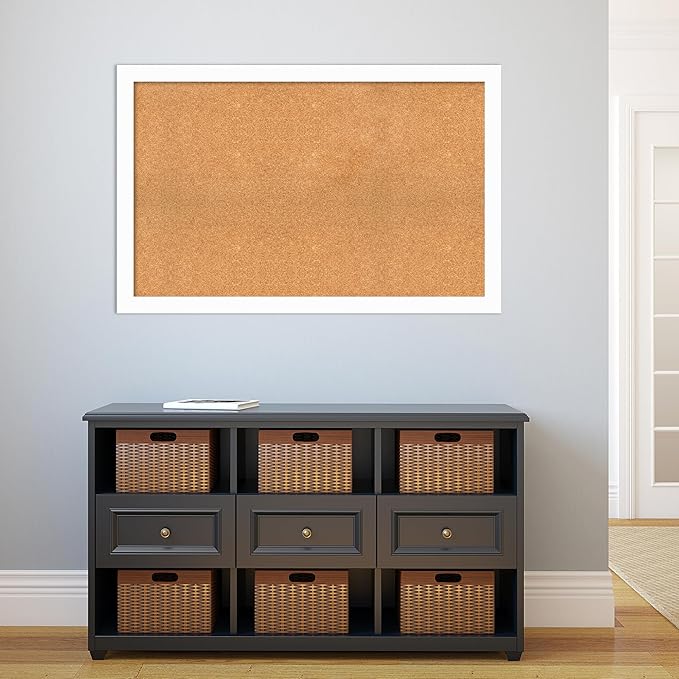 Amanti Art Natural Cork Board for Wall, 29x45 Vision Board with White Frame, Oversize Corkboard Office Decor for Home Organization, Casual Corkboard Pinboard to Display Items for Home Organization in-DeskLoop Office