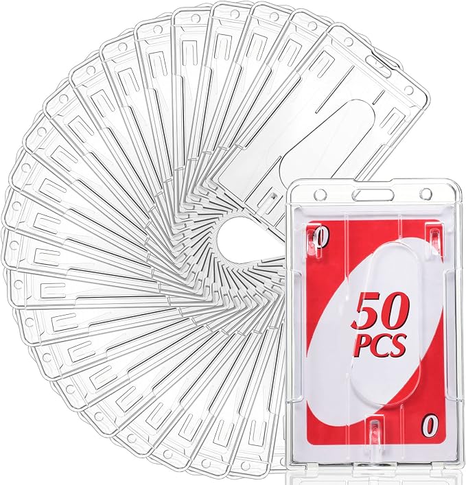 Gersoniel 50 Pieces Vertical 2 Card Heavy Duty Badge Holder Hard Plastic Clear by Gersoniel