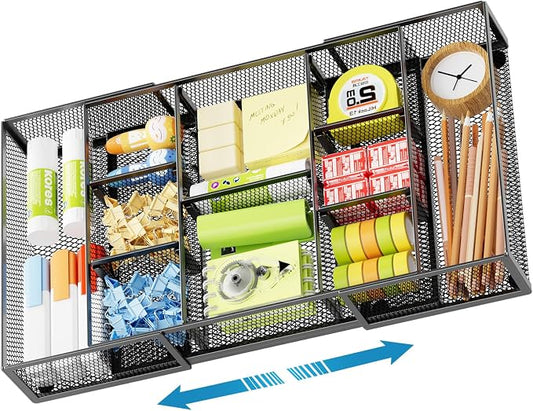 Marbrasse Expandable Desk Drawer Organizer, Mesh Drawer Organizer Tray by Marbrasse