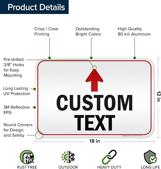 Custom Arrow Directional Sign, 12x18 Inches, 3M EGP Reflective, Rust Free .063 - Image 6