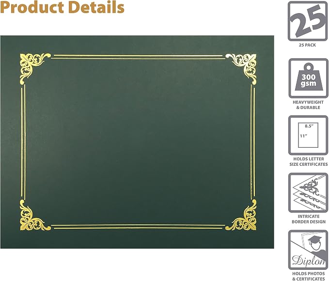 Better Office Products 25 Pack Green Certificate Holders, Diploma Holders - Image 3
