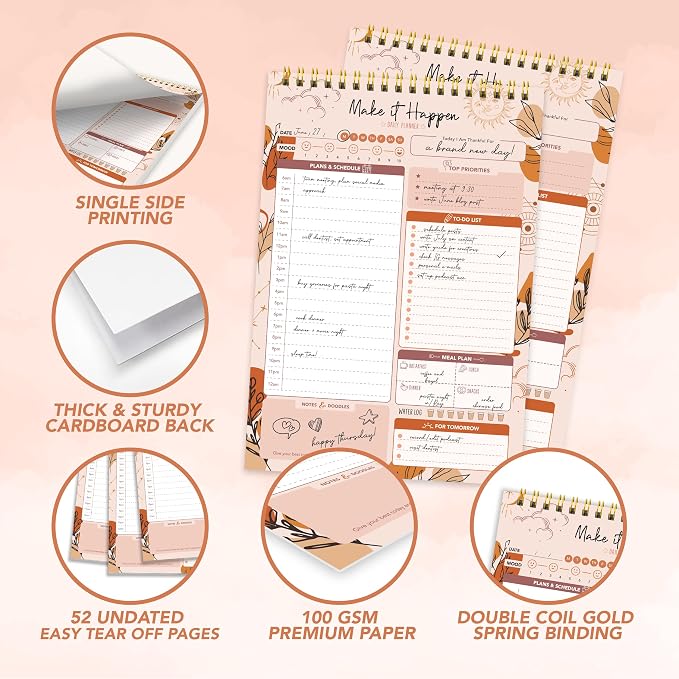 Decorably 52 Sheets Boho Celestial Undated Daily to Do List Notepad, 6.5x10" - Image 4