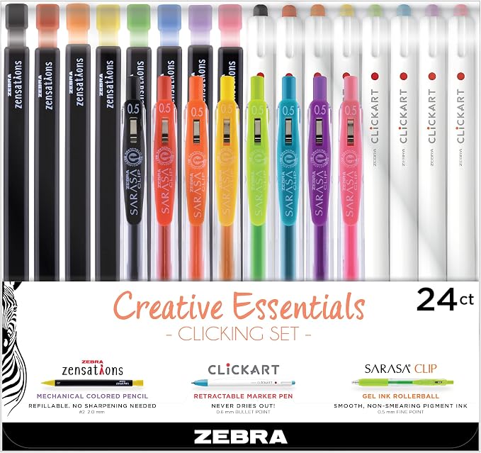 Zebra Pen Creative Essentials Clicking Set 24-Pack, Includes 8 CLiCKART Markers by ZebraPen