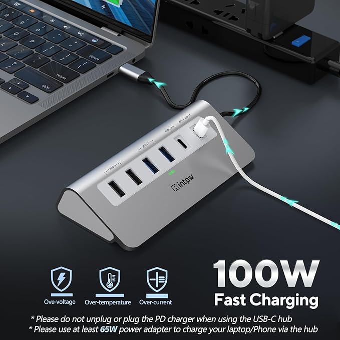 USB C Hub, 9-in-1 Laptop Docking Station with 3.28FT Cable, USB HUB for Laptop with 4K HDMI, PD 100W, USB-C and 2 USB A 3.0 5Gbps, 2 USB A 2.0, SD/TF Slot for MacBook Air/Pro iPad Type-C Laptop