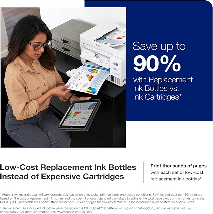Epson EcoTank ET-3843 Wireless Color All-in-One Cartridge-Free Supertank Printer with Scanner, Copier, ADF and Ethernet-for The Ultimate Home Office, White-DeskLoop Office