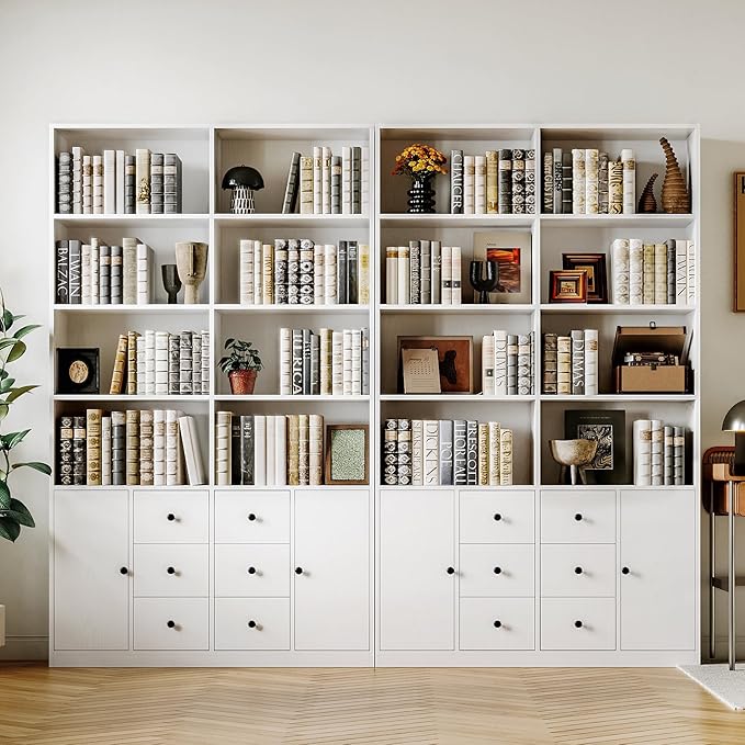 IRONCK 78.7" Bookcase with 6 Drawers, 6 Tier Large Bookshelf with 2 Doors, Large Bookcase with Adjustable Shelves, Tall Storage Cabinet for Home Office, Living Room, White-DeskLoop Office