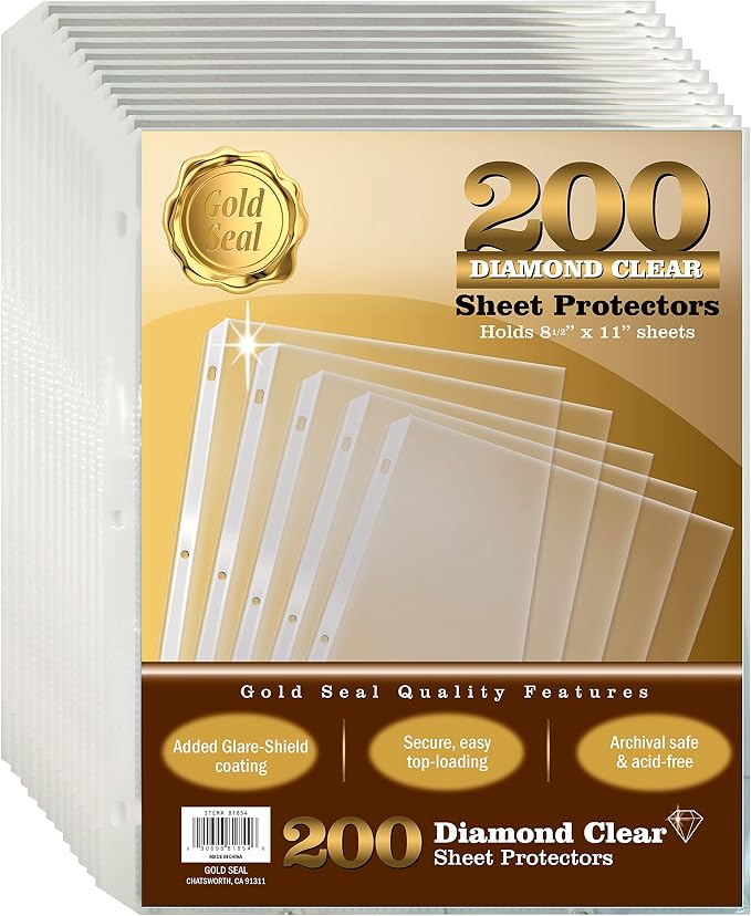 GOLD SEAL 200 Count Diamond Clear Sheet Protectors, Added Anti Glare Coating by GOLDSEAL