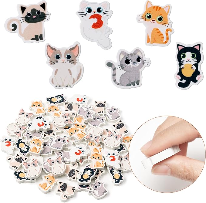 ANGOLIO 60Pcs Cute Cat Erasers Back to School Gifts for Kids Animal Pencil Top Erasers Mini Kawaii Cartoon 3D Desk Pet for Classroom Activities Rewards Game Prizes Birthday Party Supplies, 6 Styles-DeskLoop Office