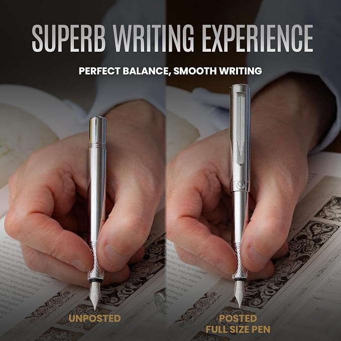 Scriveiner Personalized Silver Chrome Fountain Pen, Award Winning Luxury Pen - Image 7