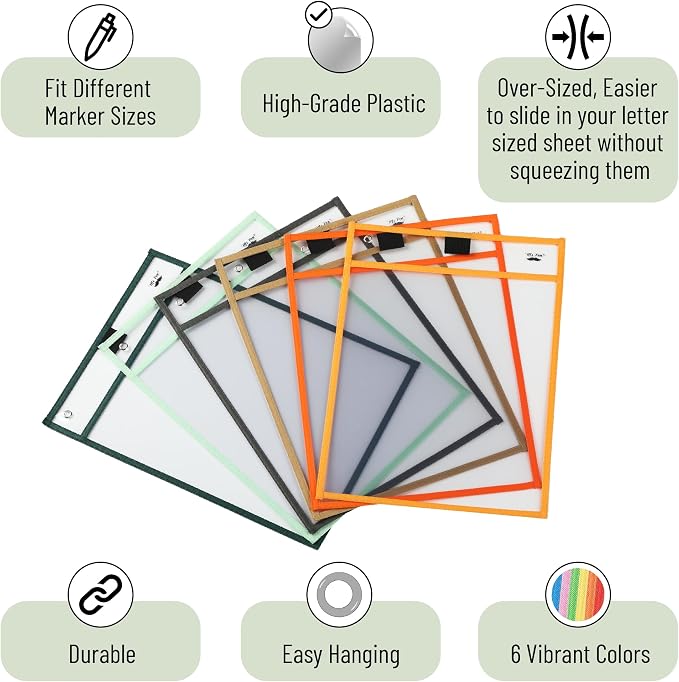 Mr. Pen- Reusable Dry Erase Pocket Sleeves, 6 Pack, Colorful | Clear Plastic - Image 4