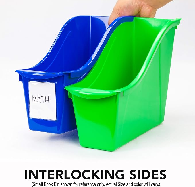 Storex Large Book Bin, Interlocking Plastic Organizer - Image 4