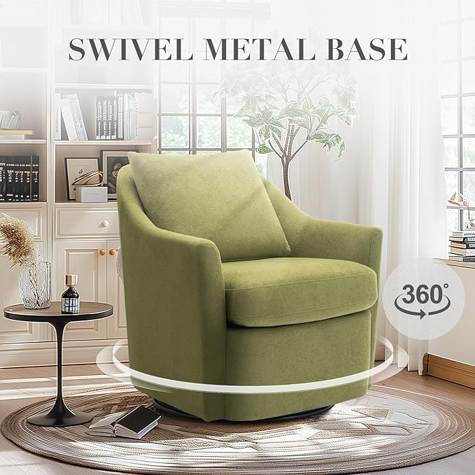 COLAMY Swivel Accent Chair, Living Room Chair Upholstered 360° Swivel Chair Modern Reading Armchair for Bedroom/Office/Nursery, Green-DeskLoop Office