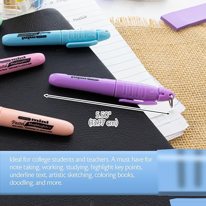 BAZIC PRODUCTS Mini Pastel Highlighters, Chisel Tip, cap clip, non-toxic ink - Image 2