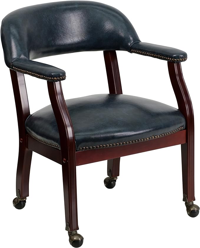 EMMA + OLIVER Navy Vinyl Luxurious Conference Chair with Casters-DeskLoop Office
