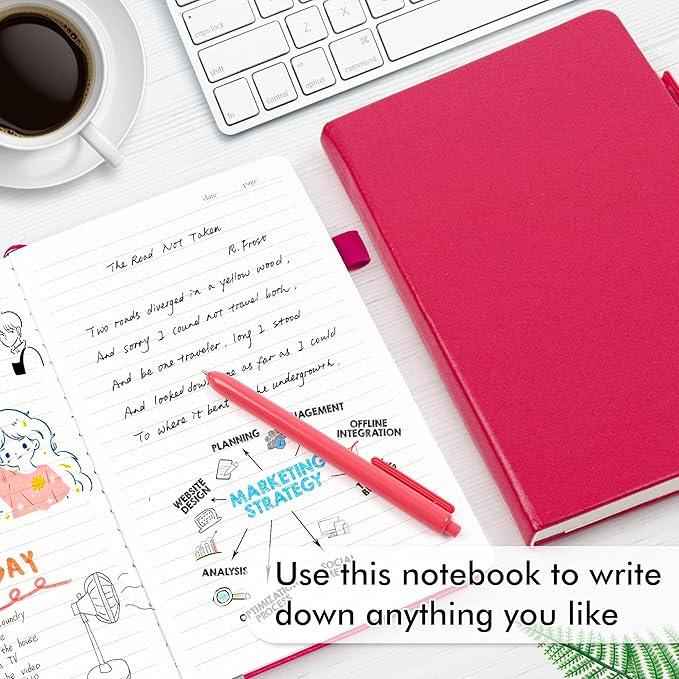 feela 12 Pack Notebooks Journals Bulk, Hardcover Notebook Classic Ruled Lined Journals with Pen Holder for Women Girls School Business Supplies, with 12 Black Pens, 120 GSM, 5.1”x8.3”, A5, Berry-DeskLoop Office