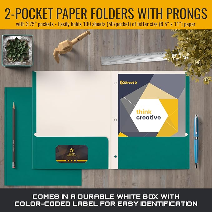 Better Office Products Teal Paper 2 Pocket Folders - Image 2