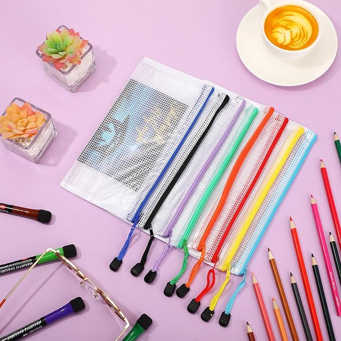 Jetec 32 Pcs Mesh Zipper Bags Toy Storage Bikini Organizer Bag Bolsas Para Guardar Trajes De Baño Waterproof Zipper Reusable Pouch Puzzle Multipurpose for Storage Office(Sweet Color,9.5 x 4.5 Inch)-DeskLoop Office