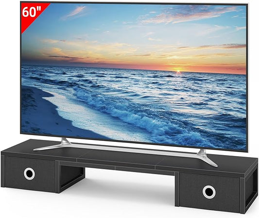 45" Large TV Riser with Fabric Drawers for 32-60 inch TV, TV Stand Riser with Steel Legs, Tabletop TV Riser Shelf, Monitor Stand Riser for Home Office, Black-DeskLoop Office