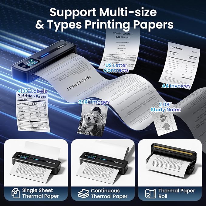 Phomemo Upgraded Portable Printer with Touchscreen, M832D Bluetooth Wireless Thermal Inkless Printer, Supports 8.5"x11" US Letter & A4, Compatible with iOS, Android, PC for Travel, Black-DeskLoop Office