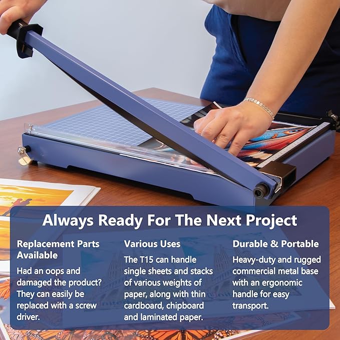 United Office Products T15 Commercial Guillotine Paper Trimmer, Sturdy Metal Base, 15" Cut Length, 15 Sheet Capacity, Paper Cutter for Offices, Schools and Crafts-DeskLoop Office
