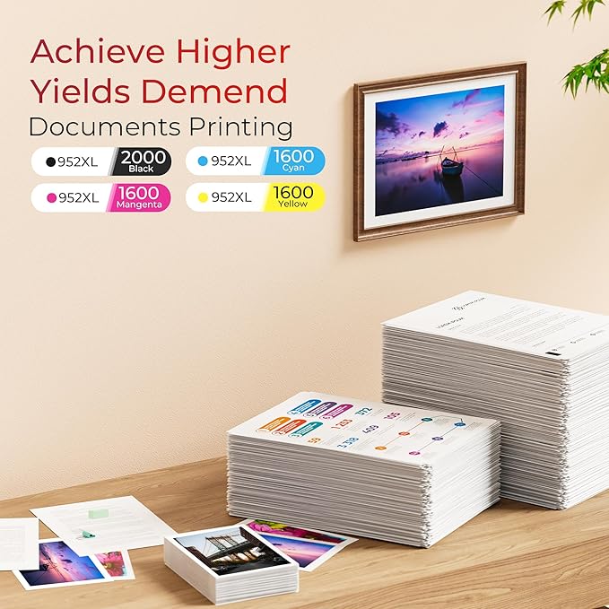 ejet 952XL Ink Cartridges Combo Pack High Page Yield (4-Pack) Compatible for HP 952XL Ink Cartridges Combo Pack | Works Officejet Pro 8702 8710 8720 8210 7740 7720，Black Cyan Magenta Yellow | N9K28AN-DeskLoop Office