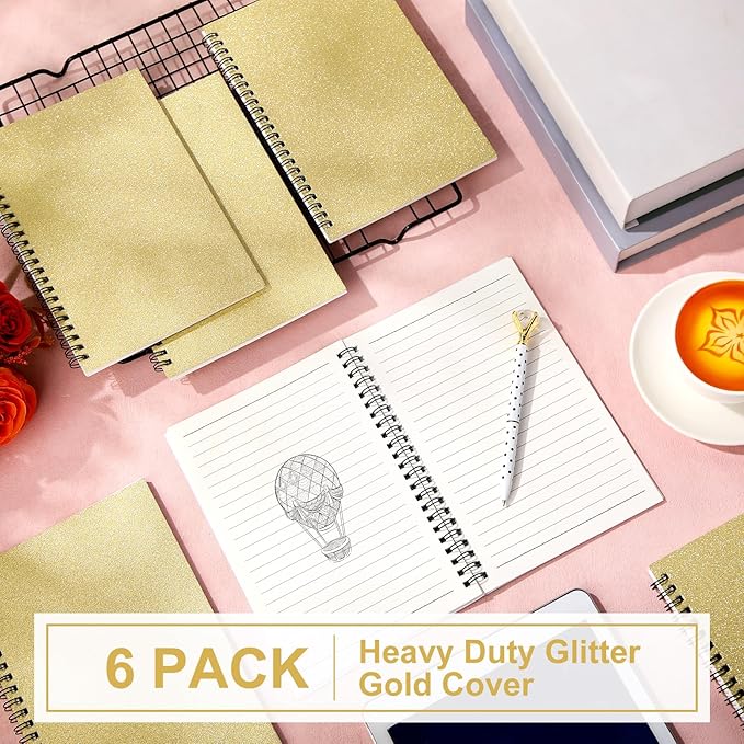 Yahenda 6 Pcs Spiral Notebook Bulk A5 Journal Lined 8.3'' x 5.5'' Writing Composition Paper Small Notepad Subject Notebook for Students Office Business Back to School Supplies (Light Gold)-DeskLoop Office
