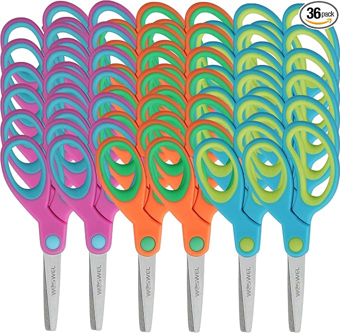 Kids Scissors Bulk, Woswel 36 Pack Safety Blunt Tip Student Scissors, 5 “ by WonderfulOptions