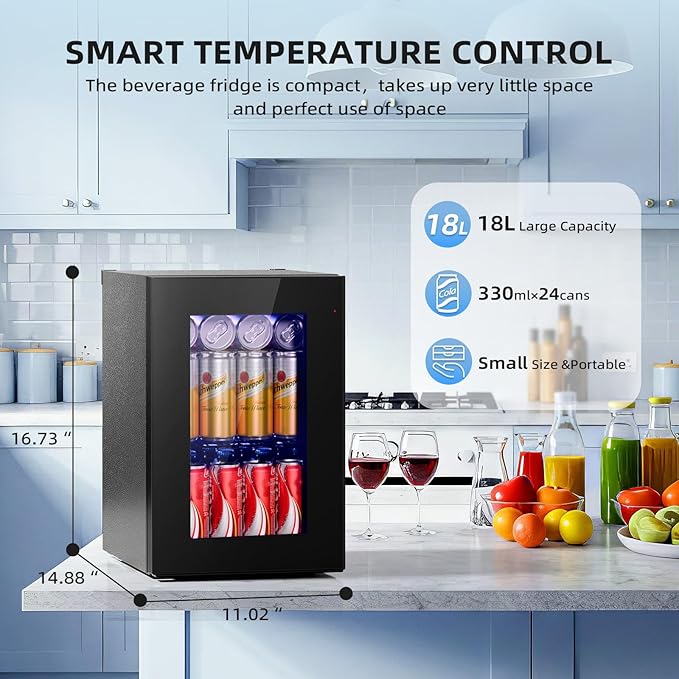 Antarctic Star 18L Beverage Refrigerator Cooler 24Can, Mini Fridge with Quiet Compressor, LED Light,Freestanding Small Fridge with Electronic Temperature Control for Home and Bar(40-61 ℉)-DeskLoop Office
