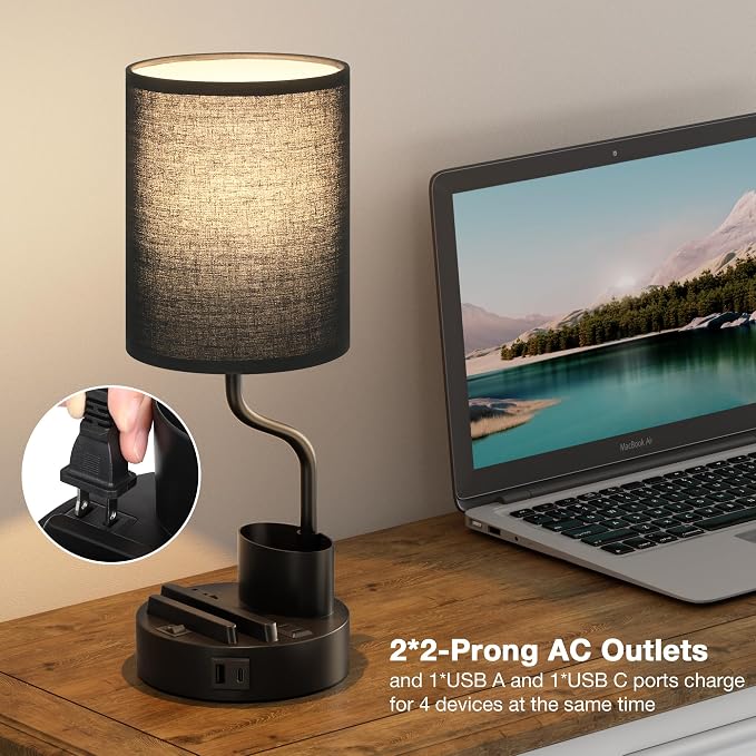 Black Bedside Table Lamps for Bedroom Set of 2 - Image 3