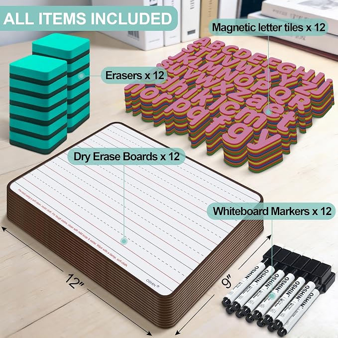12 Pack Small White Boards, Teacher School, Include 12 Markers, 12 Erasers - Image 4