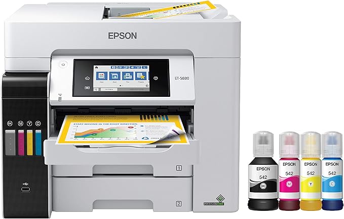 Epson EcoTank Pro ET-5880 Wireless Color All-in-One Supertank Printer & T542 EcoTank Ink Bottles (Black & White)-DeskLoop Office