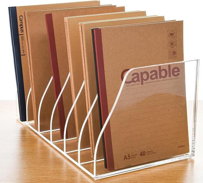 Acrylic Magazine File Holder, 6 Vertical Compartments Desk Document Sorter - Image 6